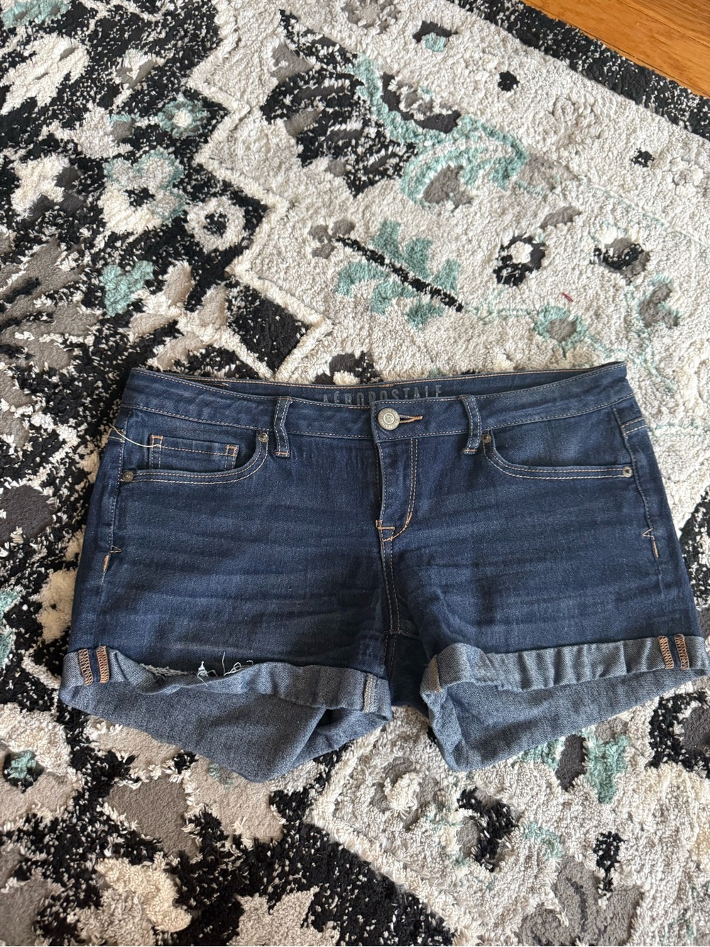 Aeropostale Dark Blue Rolled Cuff Denim Shorts